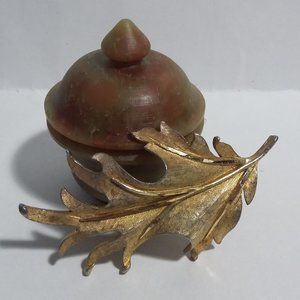 Vintage BSN Gold Leaf Brooch Pin Signed